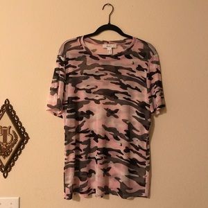 Plus Size Pink Camouflage Mesh T-shirt 3/4X
